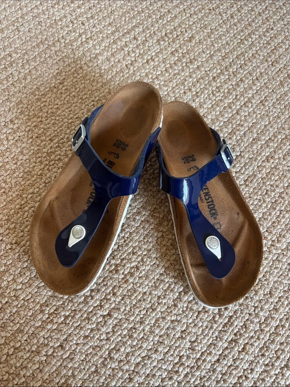 Birkenstock Navy Patent Thong Sandals